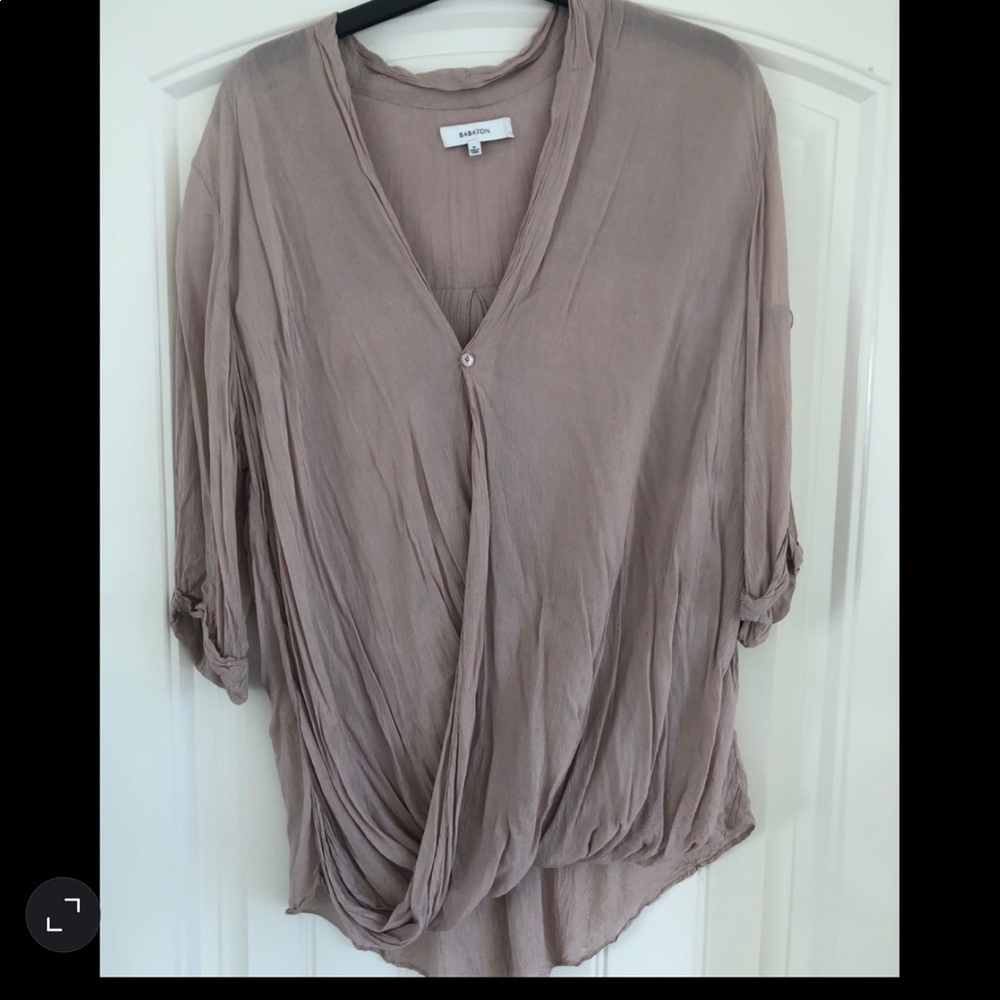 Rafaella Taupe Draped Wrap-Front Blouse